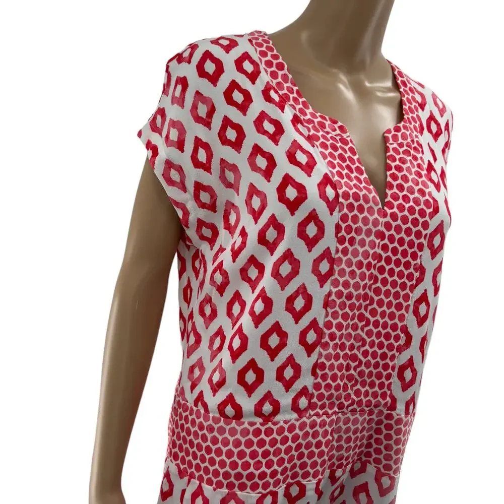 Joules Agnes Coral Ikat Print V Neck Short Sleeve Dress